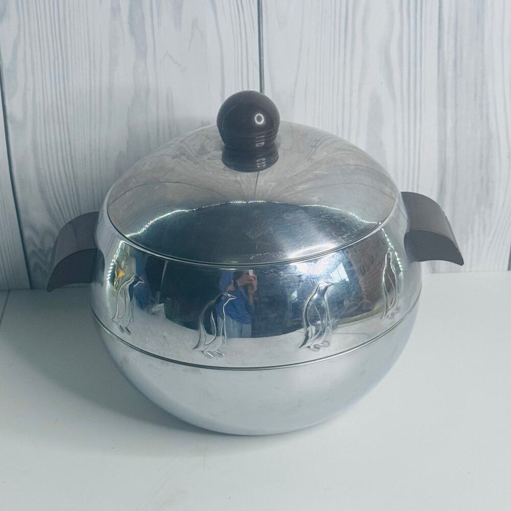 Vintage West Bend Penguin Ice Bucket Mid-Century Modern Barware Chrome Stainless